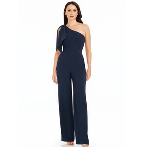 Dress the Population Tiffany Dark Blue One-Shoulder Jumpsuit NWT